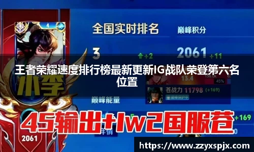 王者荣耀速度排行榜最新更新IG战队荣登第六名位置